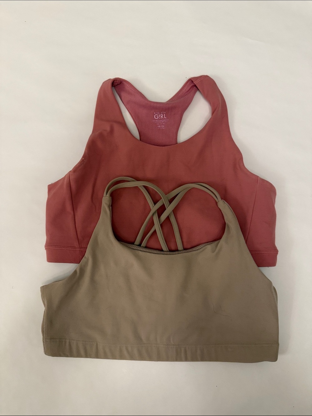 Athelta GIRL Dual-Pack Sports Bras in Dusty Rose and Taupe XXL/16